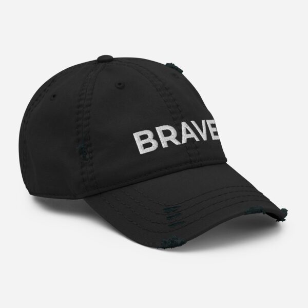 BRAVE distressed black baseball cap in the Catalogue Collection from the Fuck Fear podcast with Catenya McHenry